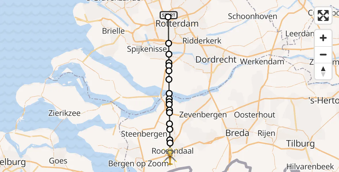 Routekaart van de vlucht: Lifeliner 2 naar Roosendaal, Dubbelberg