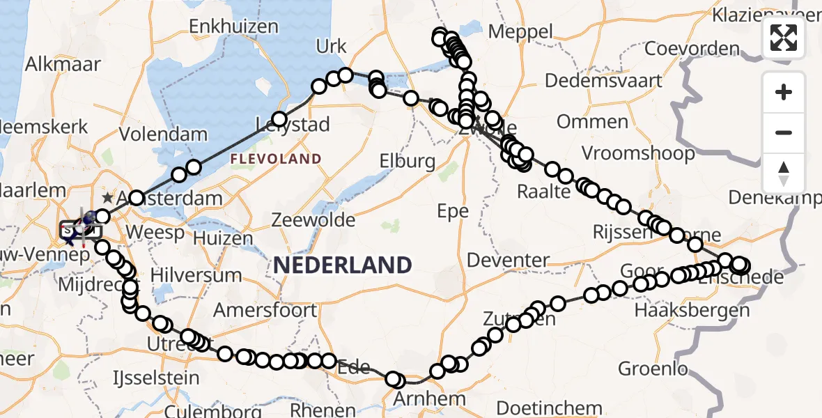 Routekaart van de vlucht: Politiehelikopter naar Amsterdam Vliegveld Schiphol, Amsterdam Vliegveld Schiphol