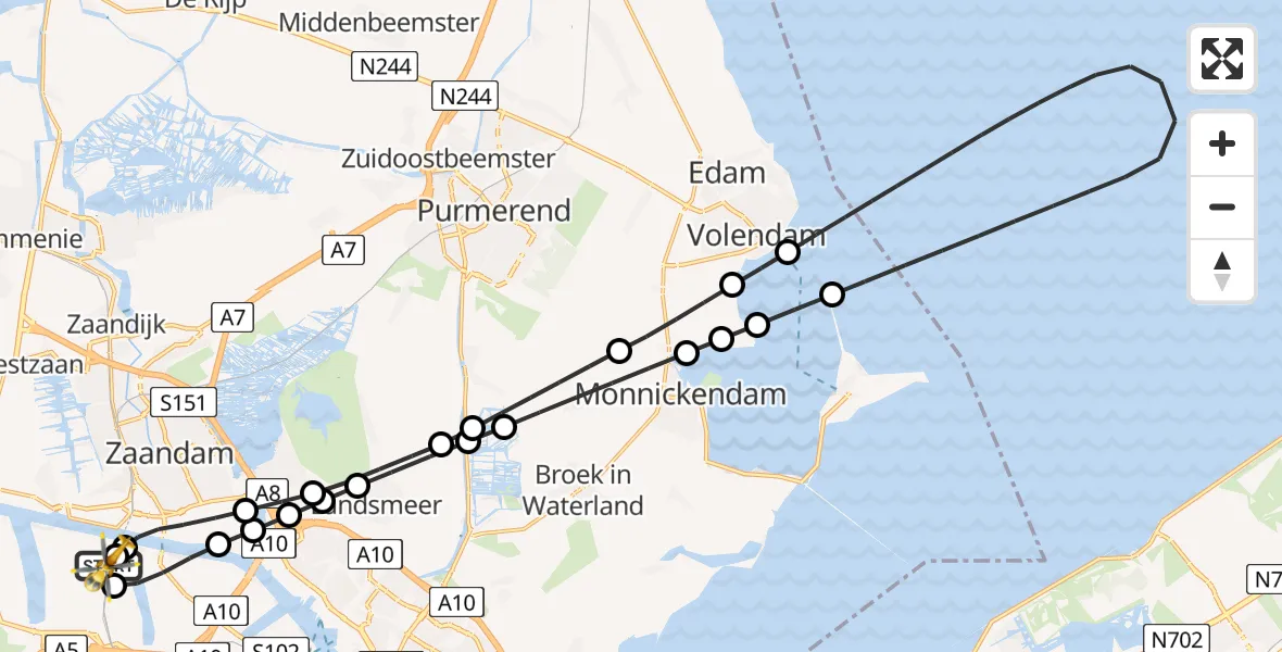 Routekaart van de vlucht: Lifeliner 1 naar Amsterdam Heliport, Amsterdam Heliport