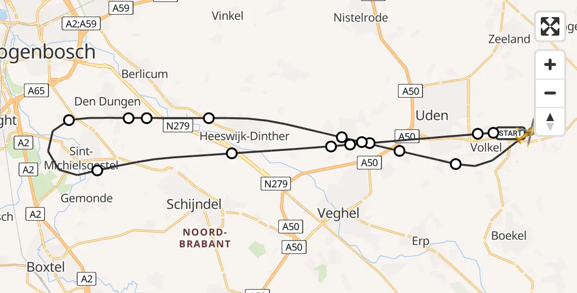Routekaart van de vlucht: Lifeliner 3 naar Vliegbasis Volkel, Vliegbasis Volkel