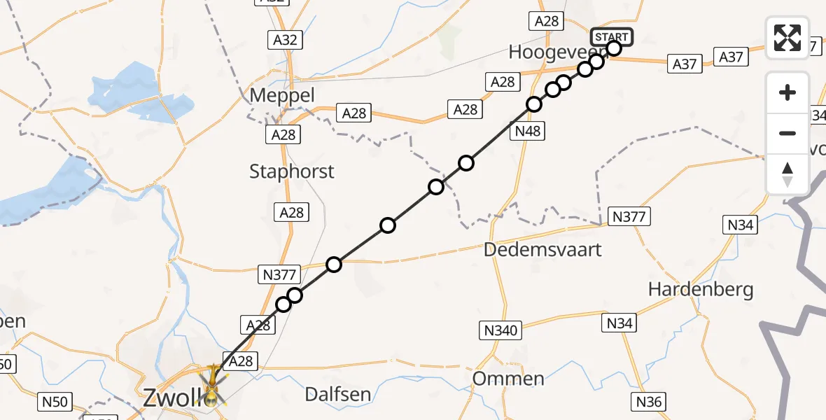 Routekaart van de vlucht: Lifeliner 4 naar Isala Hospital Zwolle Heliport, Isala Hospital Zwolle Heliport