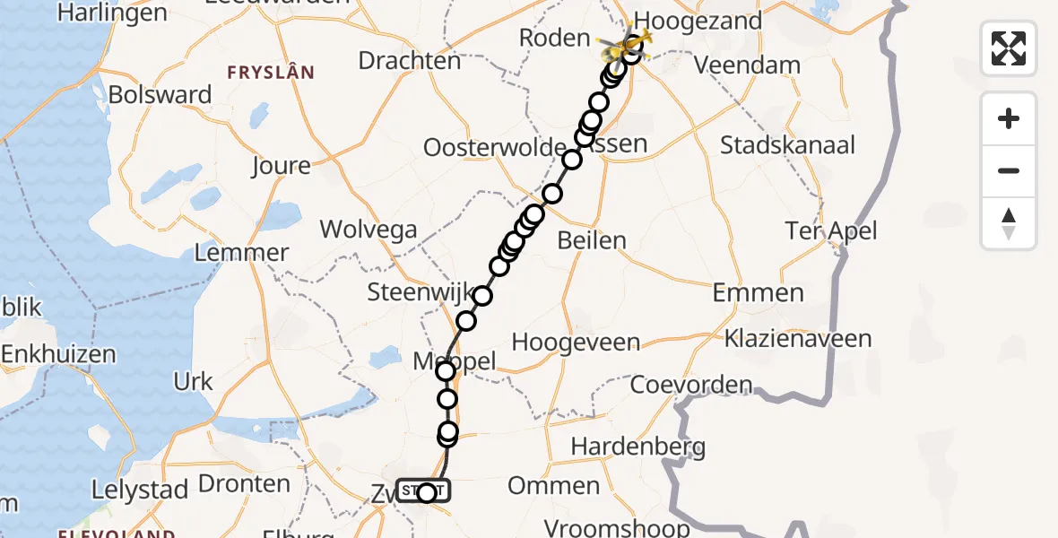 Routekaart van de vlucht: Lifeliner 4 naar Eelde, Burgemeester J.G. Legroweg
