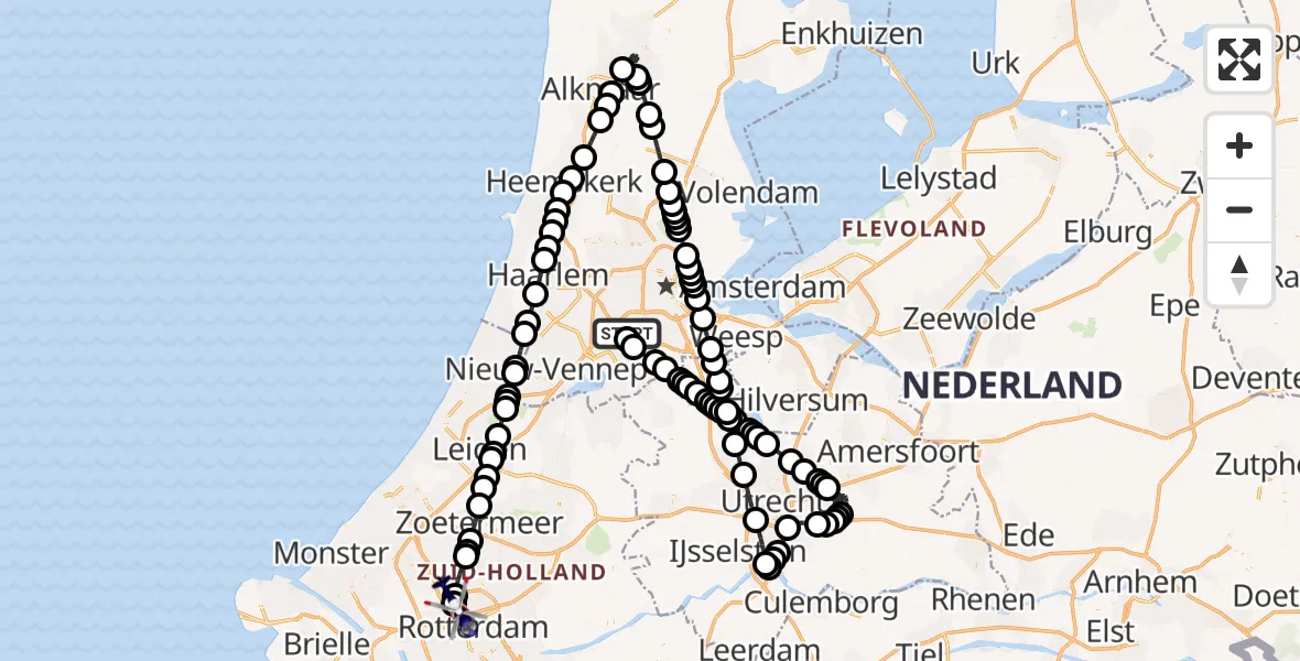 Routekaart van de vlucht: Politiehelikopter naar Rotterdam The Hague Airport, Rotterdam The Hague Airport