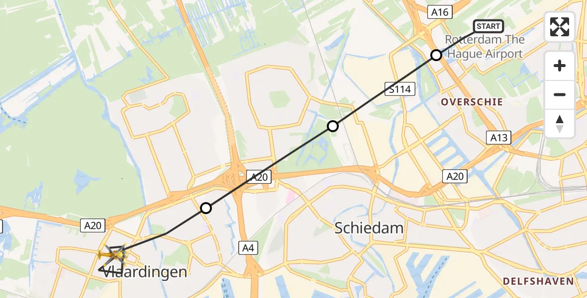 Routekaart van de vlucht: Lifeliner 2 naar Vlaardingen, Billitonlaan
