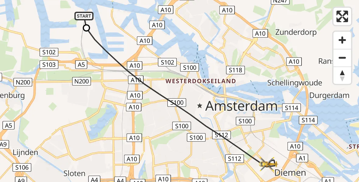 Routekaart van de vlucht: Lifeliner 1 naar Amsterdam, Middenweg