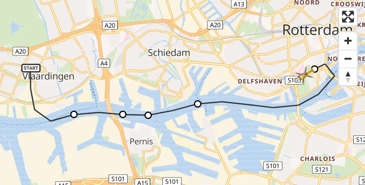 Routekaart van de vlucht: Lifeliner 2 naar Erasmus Medisch Centrum Heliport, Erasmus Medisch Centrum Heliport