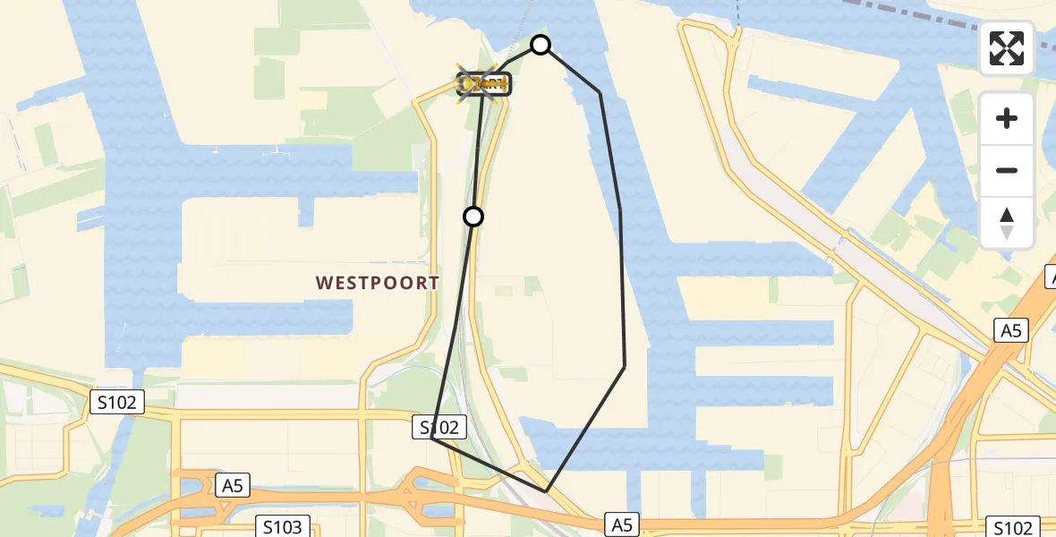 Routekaart van de vlucht: Lifeliner 1 naar Amsterdam Heliport, Amsterdam Heliport