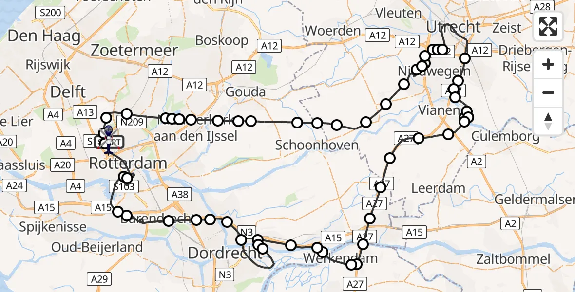 Routekaart van de vlucht: Politiehelikopter naar Rotterdam The Hague Airport, Rotterdam The Hague Airport