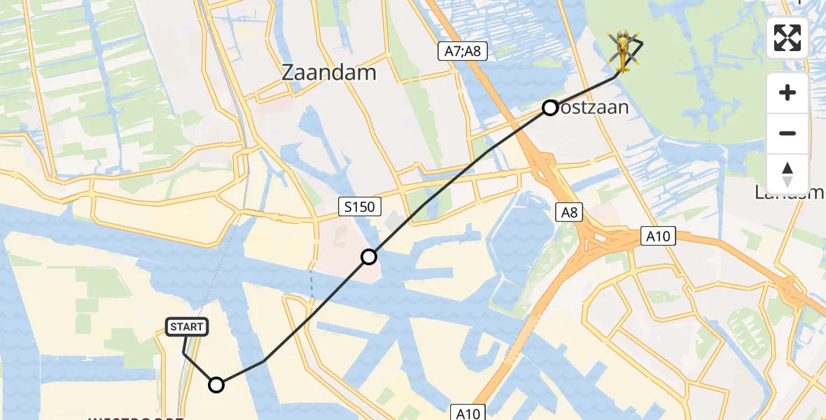 Routekaart van de vlucht: Lifeliner 1 naar Oostzaan, De Zuiderlaaik