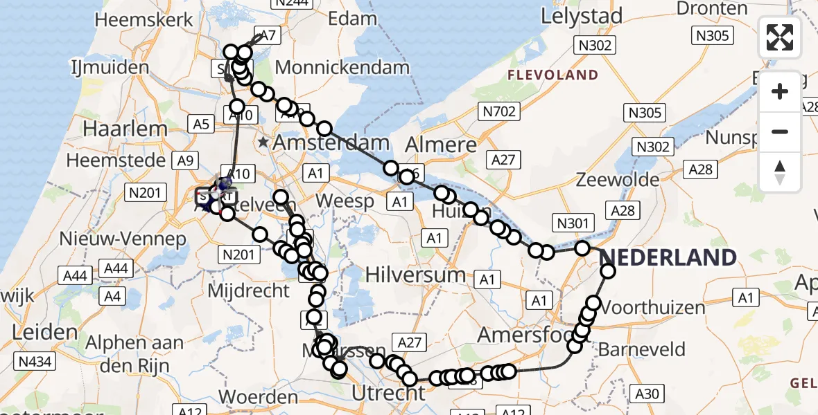 Routekaart van de vlucht: Politiehelikopter naar Amsterdam Vliegveld Schiphol, Amsterdam Vliegveld Schiphol
