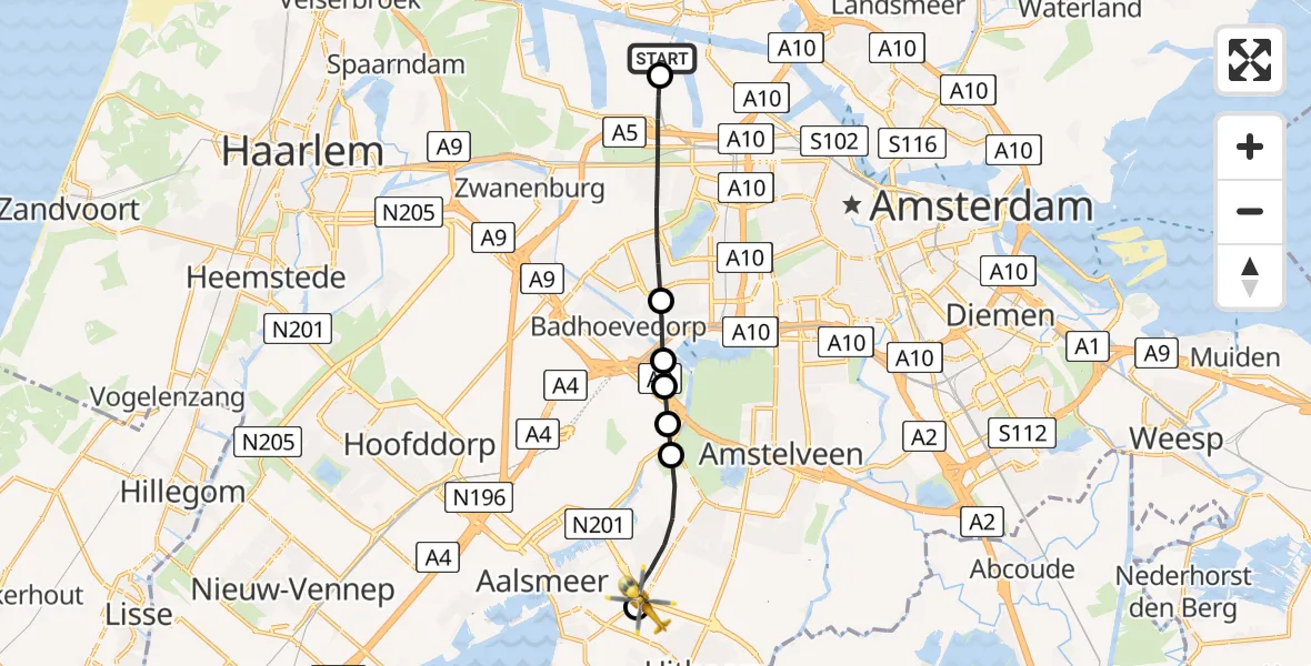 Routekaart van de vlucht: Lifeliner 1 naar De Kwakel, Hedera