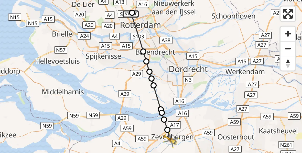 Routekaart van de vlucht: Lifeliner 2 naar Zevenbergen, Allenweg