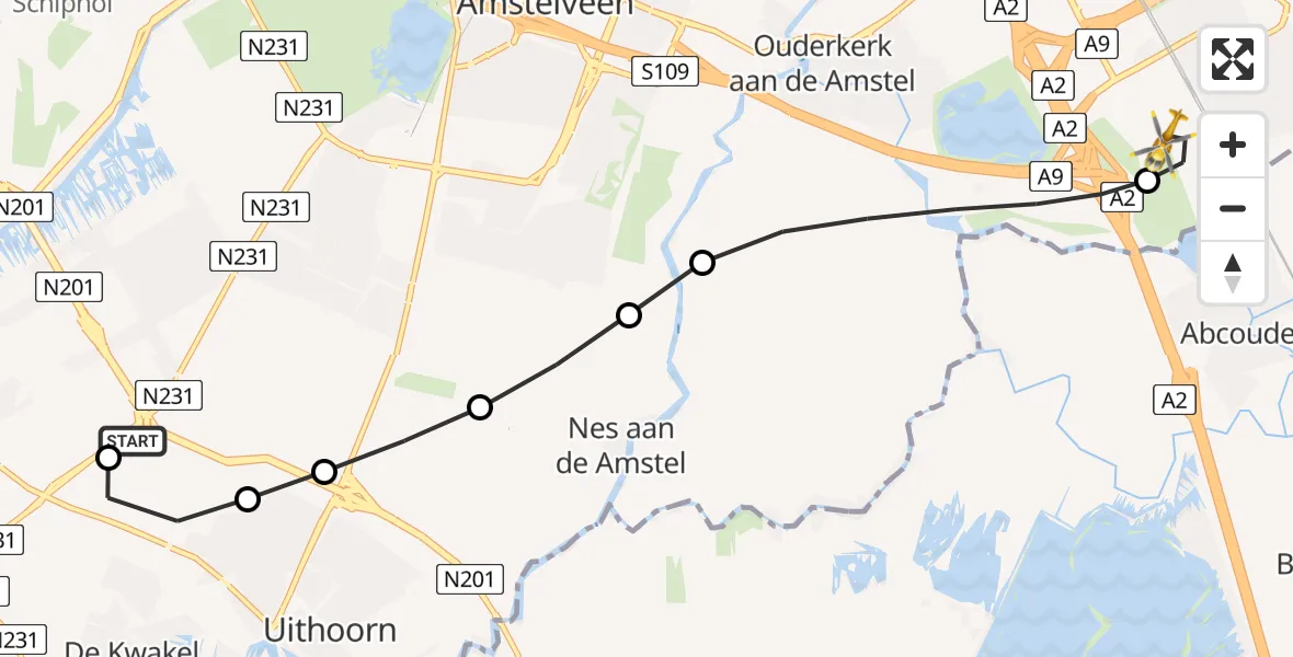 Routekaart van de vlucht: Lifeliner 1 naar Amsterdam UMC Helipad, Amsterdam UMC Helipad