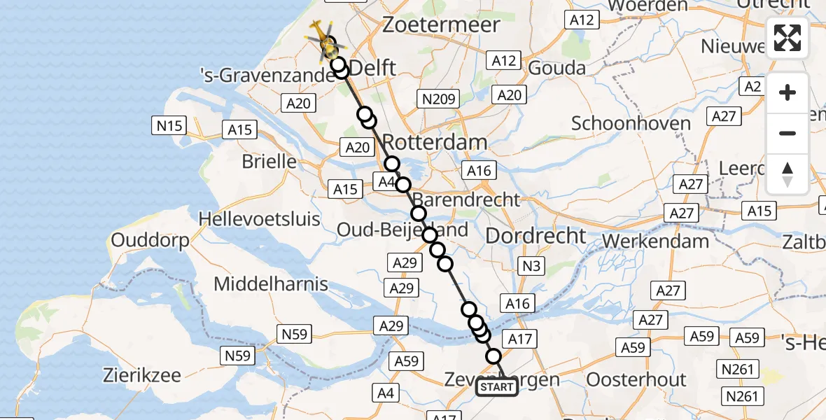 Routekaart van de vlucht: Lifeliner 2 naar Den Haag, Hengelolaan