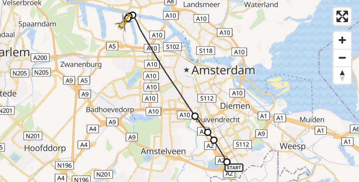 Routekaart van de vlucht: Lifeliner 1 naar Amsterdam Heliport, Amsterdam Heliport