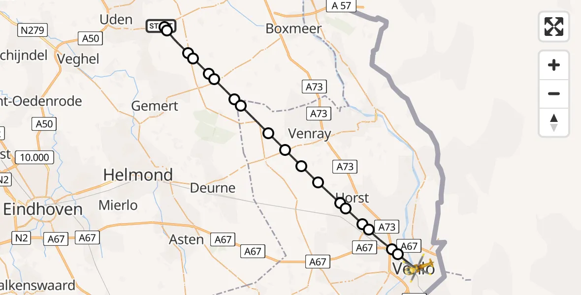 Routekaart van de vlucht: Lifeliner 3 naar Blerick, Burgemeester van Liebergenstraat