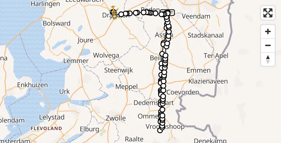 Routekaart van de vlucht: Lifeliner 4 naar Drachten, Noorderhogeweg