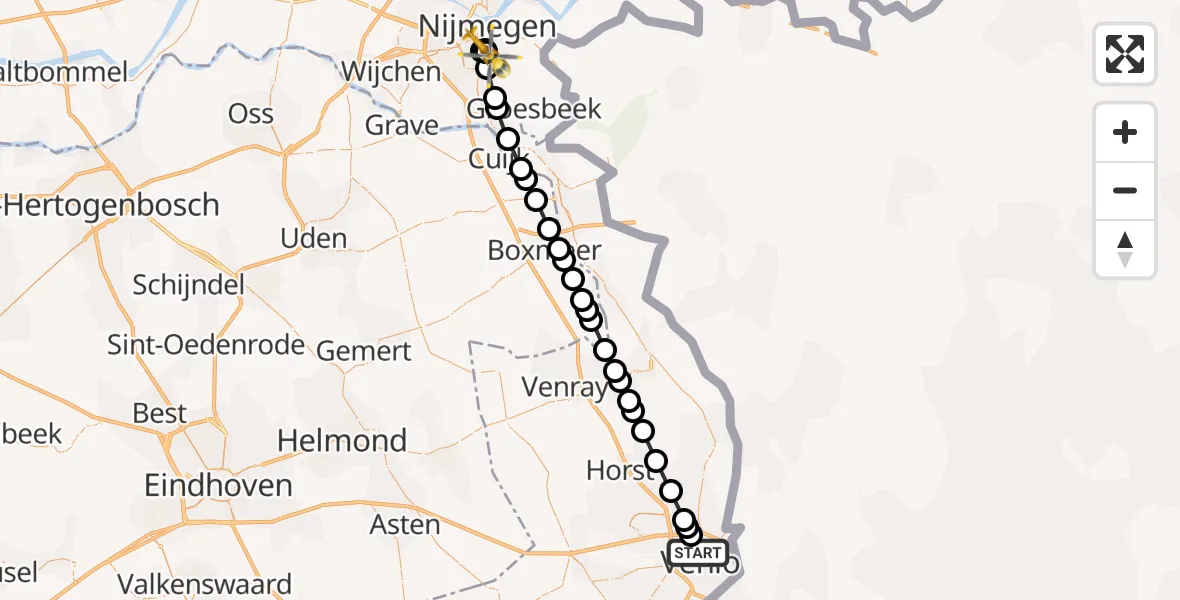 Routekaart van de vlucht: Lifeliner 3 naar Radboud University Medical Center Heliport, Radboud University Medical Center Heliport