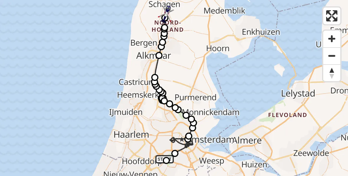 Routekaart van de vlucht: Politiehelikopter naar Dirkshorn, Middenweg