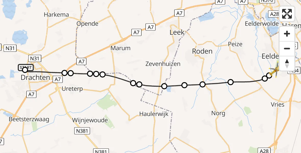 Routekaart van de vlucht: Lifeliner 4 naar Groningen Airport Eelde, Groningen Airport Eelde