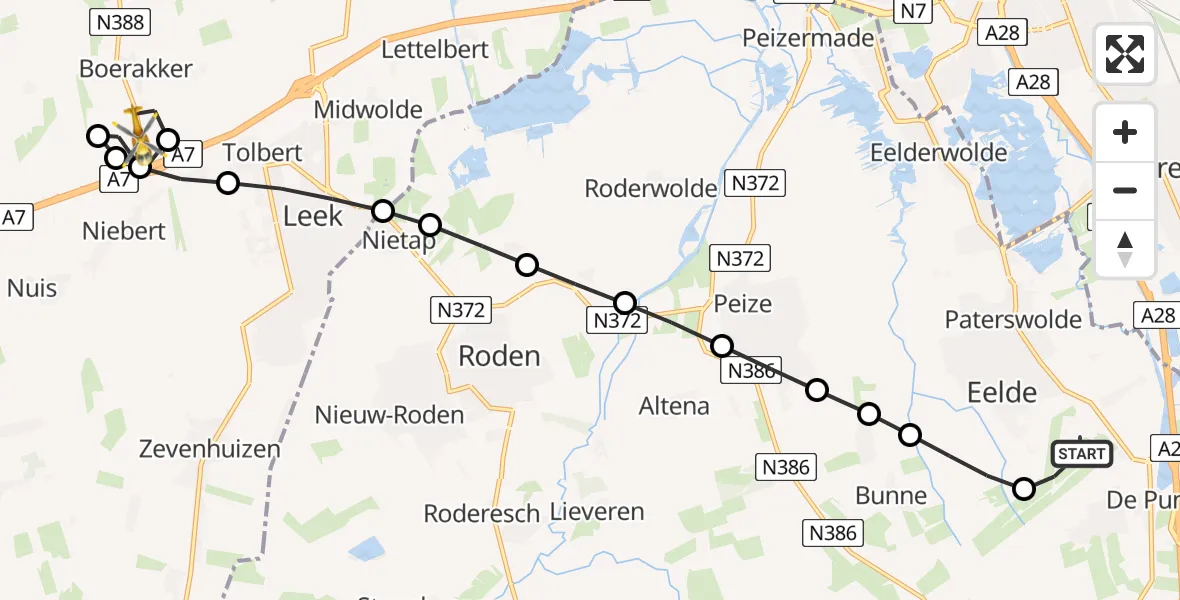 Routekaart van de vlucht: Lifeliner 4 naar Boerakker, Boerakkerweg