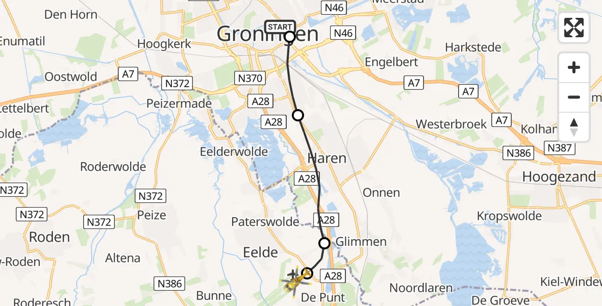 Routekaart van de vlucht: Lifeliner 4 naar Groningen Airport Eelde, Groningen Airport Eelde