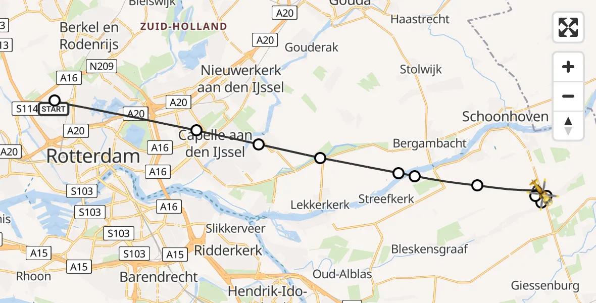 Routekaart van de vlucht: Lifeliner 2 naar Groot-Ammers, Nieuwpoortseweg