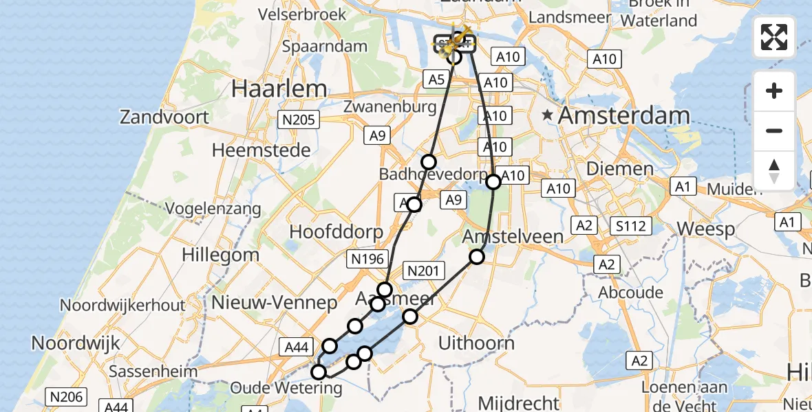 Routekaart van de vlucht: Lifeliner 1 naar Amsterdam Heliport, Amsterdam Heliport