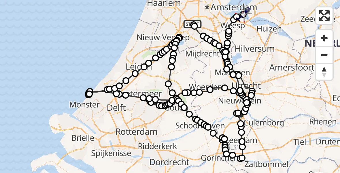 Routekaart van de vlucht: Politiehelikopter naar Muiden, Muiden
