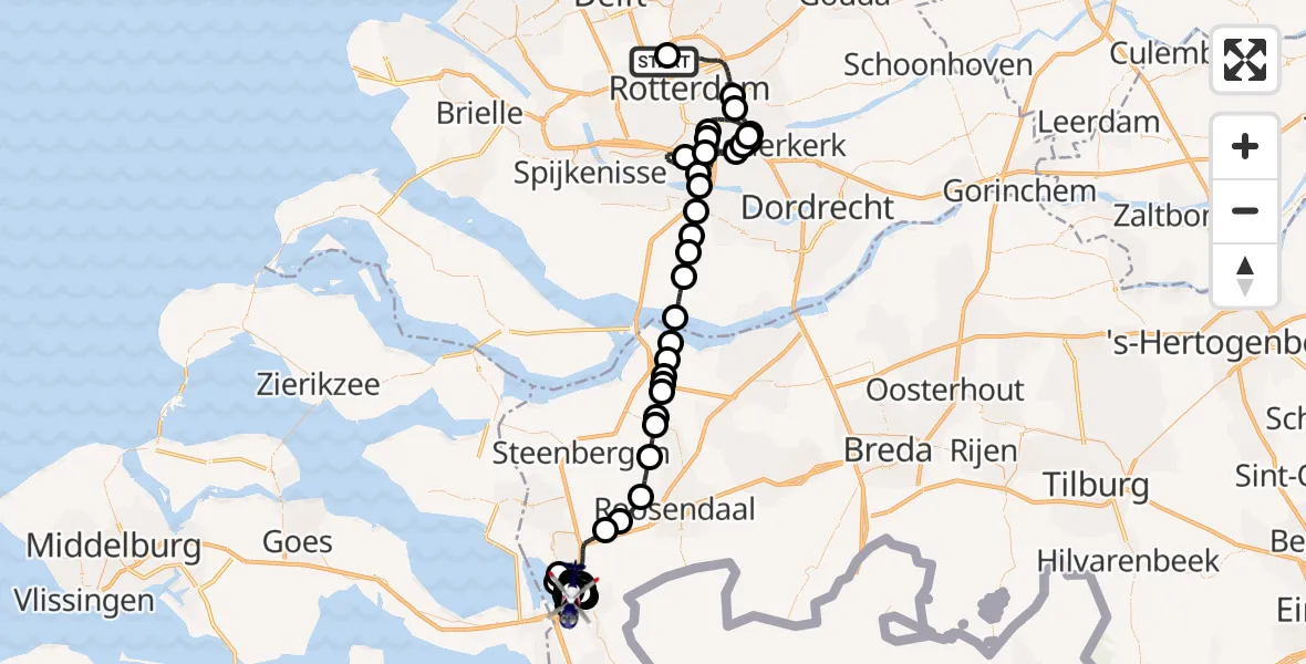 Routekaart van de vlucht: Politiehelikopter naar Hoogerheide, Beukendreef