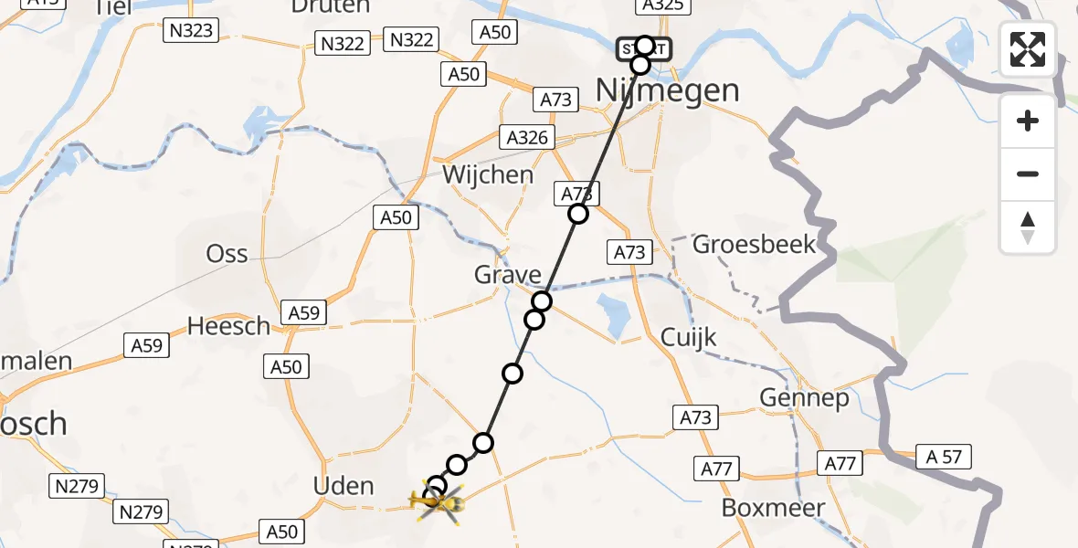 Routekaart van de vlucht: Lifeliner 3 naar Volkel, Scheiweg