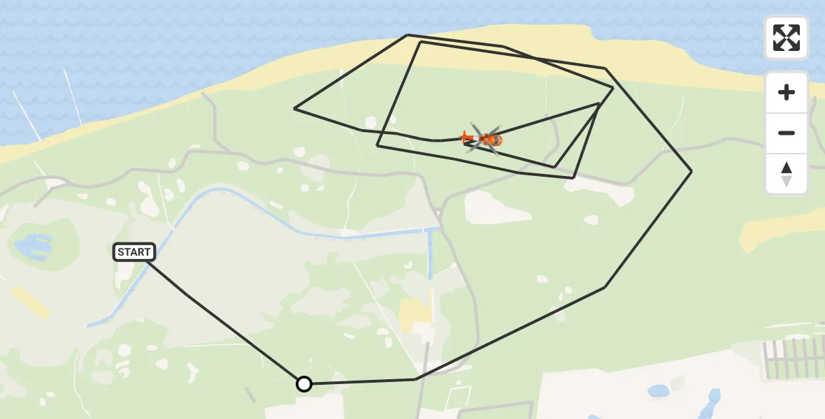 Routekaart van de vlucht: Kustwachthelikopter naar Vrouwenpolder, Strand Vrouwenpolder