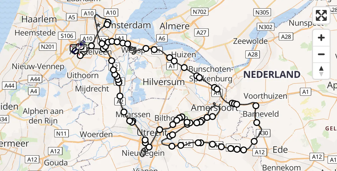 Routekaart van de vlucht: Politiehelikopter naar Amsterdam Vliegveld Schiphol, Amsterdam Vliegveld Schiphol