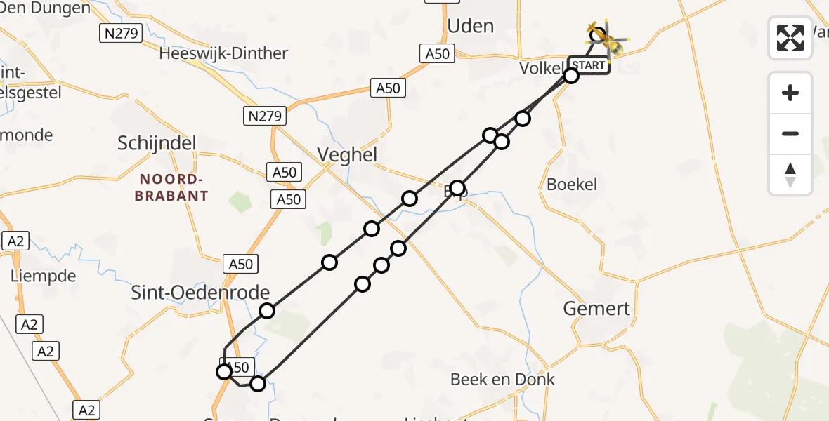 Routekaart van de vlucht: Lifeliner 3 naar Vliegbasis Volkel, Vliegbasis Volkel