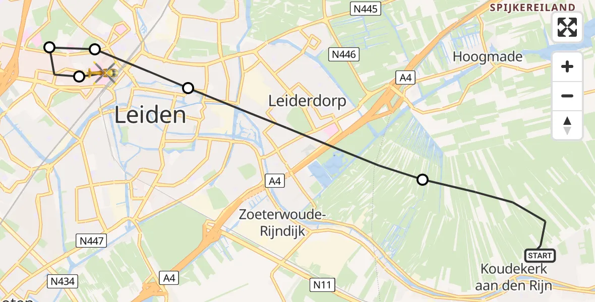 Routekaart van de vlucht: Lifeliner 2 naar Leiden University Medical Center Heliport, Leiden University Medical Center Heliport