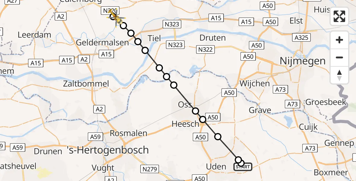 Routekaart van de vlucht: Lifeliner 3 naar Asch, Culemborgseweg