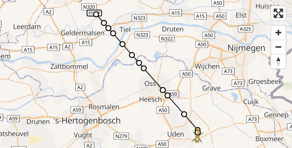 Routekaart van de vlucht: Lifeliner 3 naar Vliegbasis Volkel, Vliegbasis Volkel