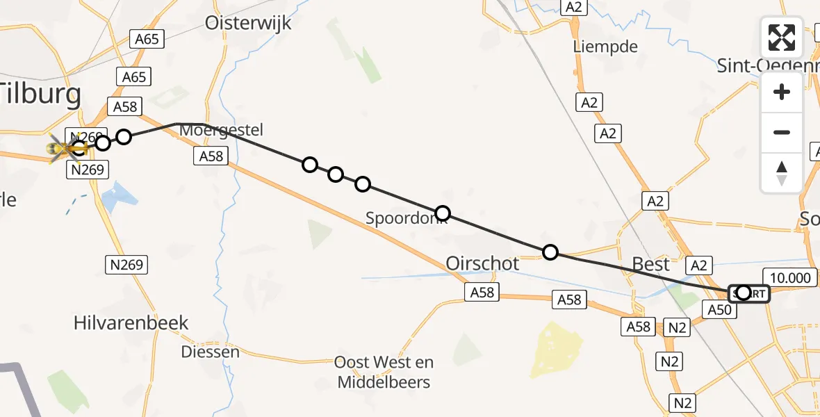 Routekaart van de vlucht: Lifeliner 3 naar St. Elisabeth Hospital Heliport, St. Elisabeth Hospital Heliport