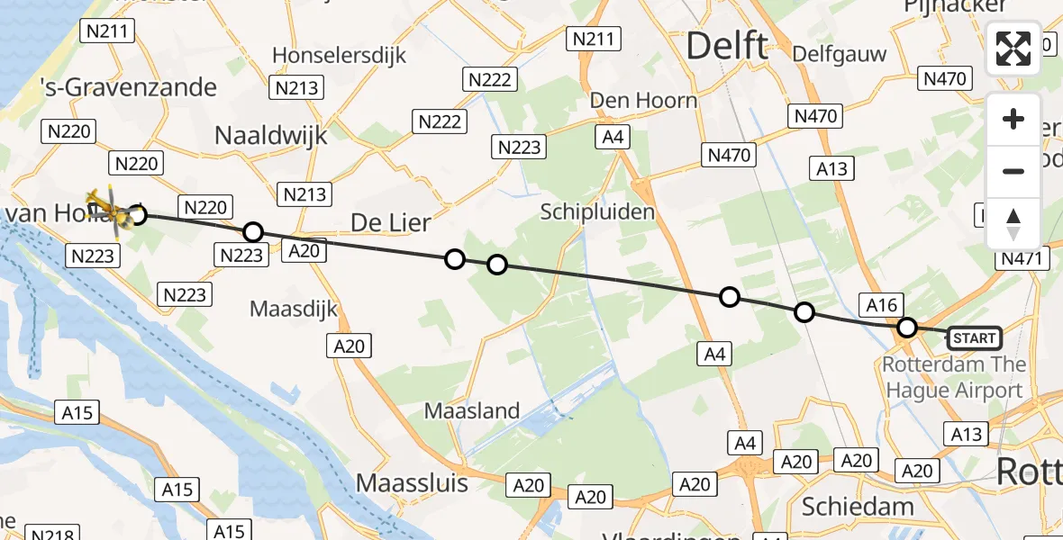 Routekaart van de vlucht: Lifeliner 2 naar Hoek van Holland, Haakweg
