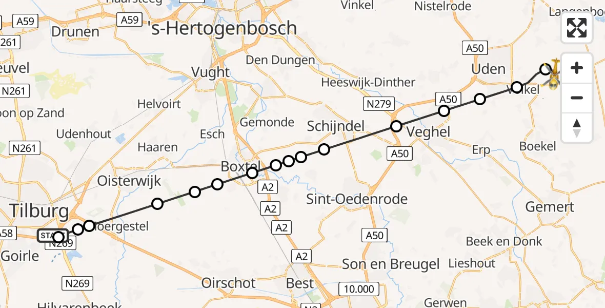 Routekaart van de vlucht: Lifeliner 3 naar Vliegbasis Volkel, Vliegbasis Volkel