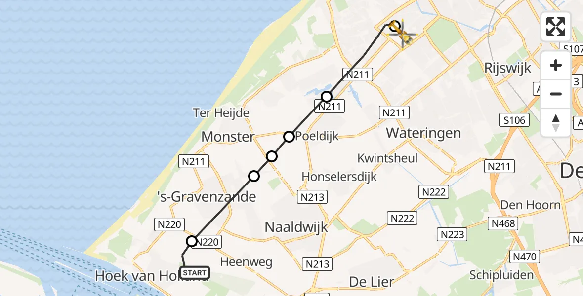 Routekaart van de vlucht: Lifeliner 2 naar HagaZiekenhuis Den Haag Heliport, HagaZiekenhuis Den Haag Heliport