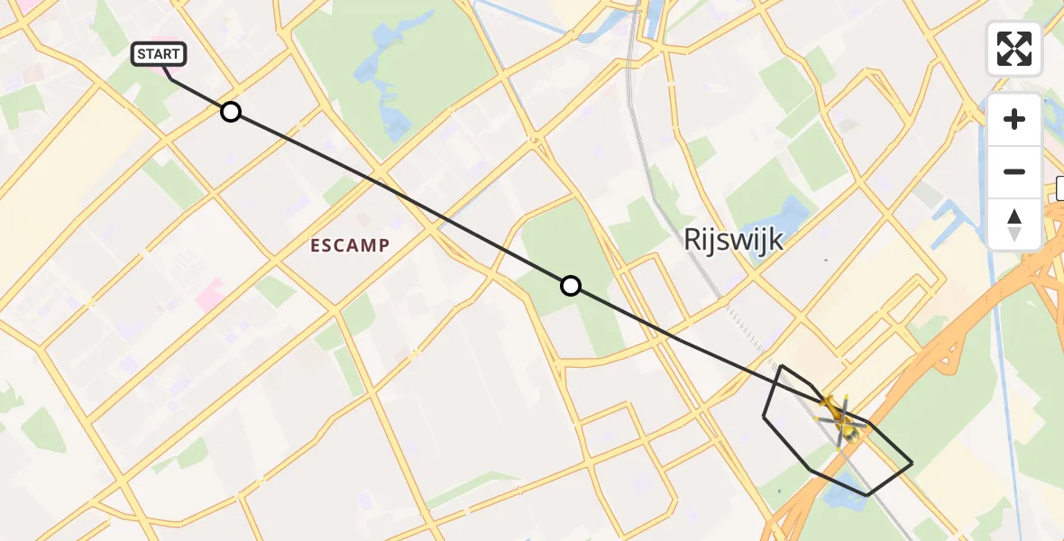 Routekaart van de vlucht: Lifeliner 2 naar Rijswijk, Lange Kleiweg