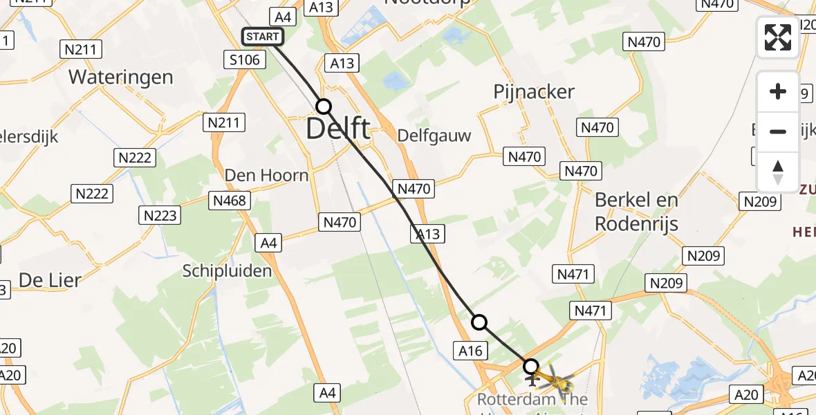 Routekaart van de vlucht: Lifeliner 2 naar Rotterdam The Hague Airport, Rotterdam The Hague Airport
