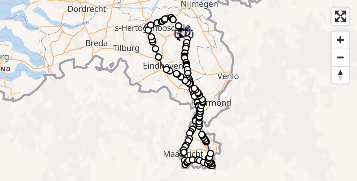 Routekaart van de vlucht: Politiehelikopter naar Vliegbasis Volkel, Vliegbasis Volkel