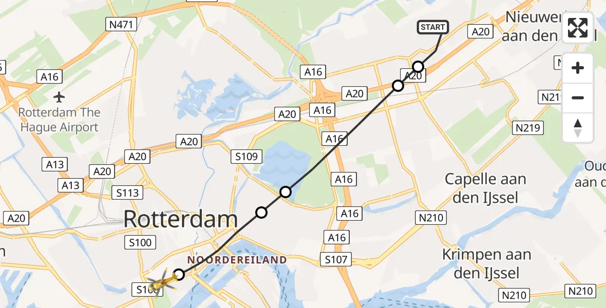 Routekaart van de vlucht: Lifeliner 2 naar Erasmus Medisch Centrum Heliport, Erasmus Medisch Centrum Heliport
