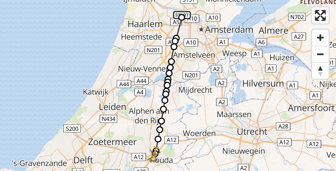Routekaart van de vlucht: Lifeliner 1 naar Gouda, Kampenringweg