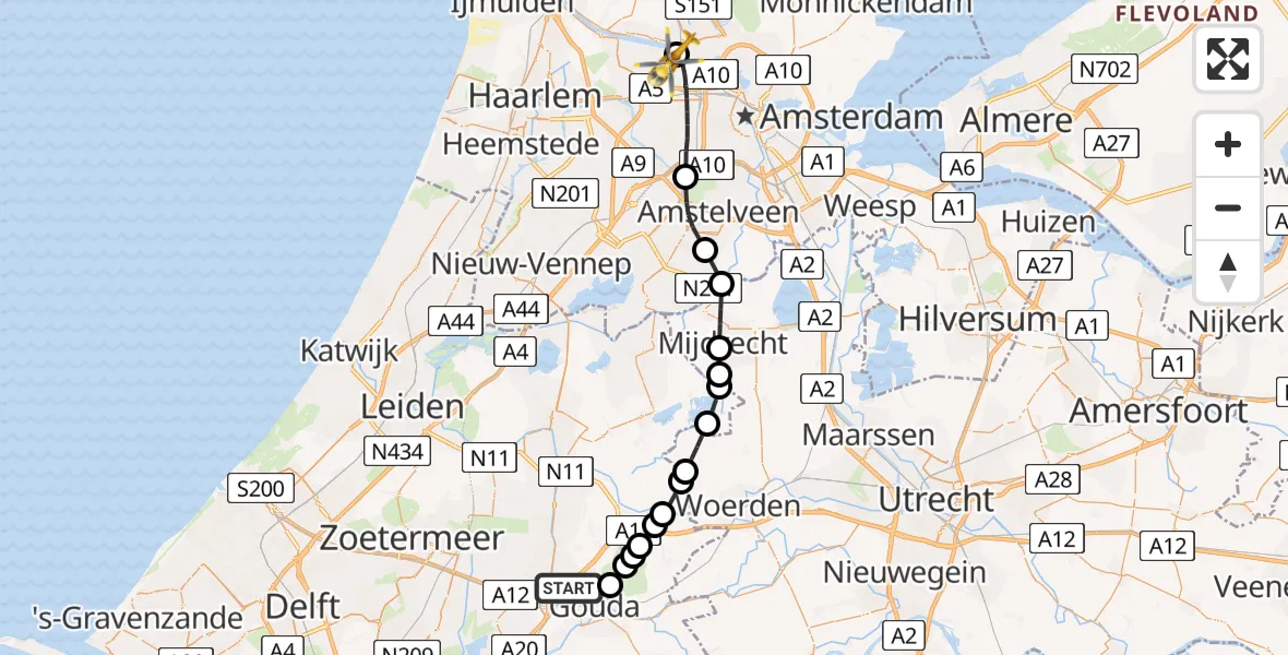 Routekaart van de vlucht: Lifeliner 1 naar Amsterdam Heliport, Amsterdam Heliport