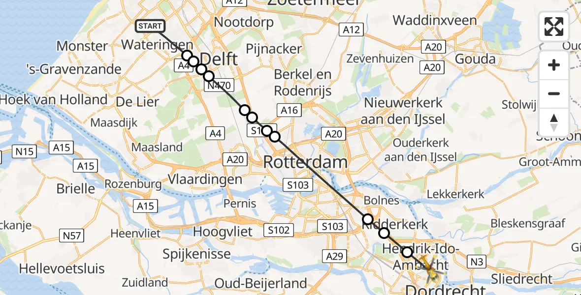 Routekaart van de vlucht: Lifeliner 2 naar Hendrik-Ido-Ambacht, Sophiapark-West