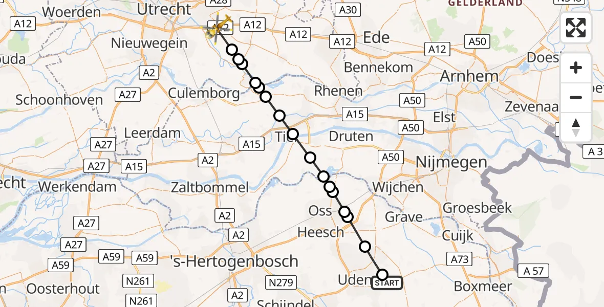 Routekaart van de vlucht: Lifeliner 3 naar Driebergen-Rijsenburg, Hoofdstraat