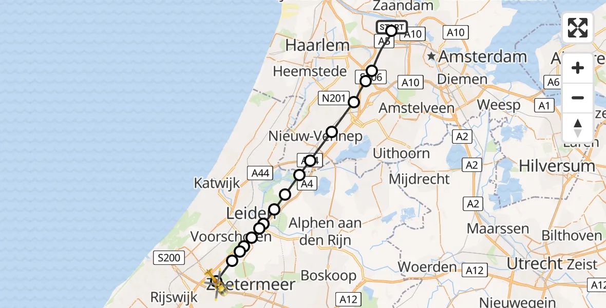 Routekaart van de vlucht: Lifeliner 1 naar Den Haag, Parelduikersingel